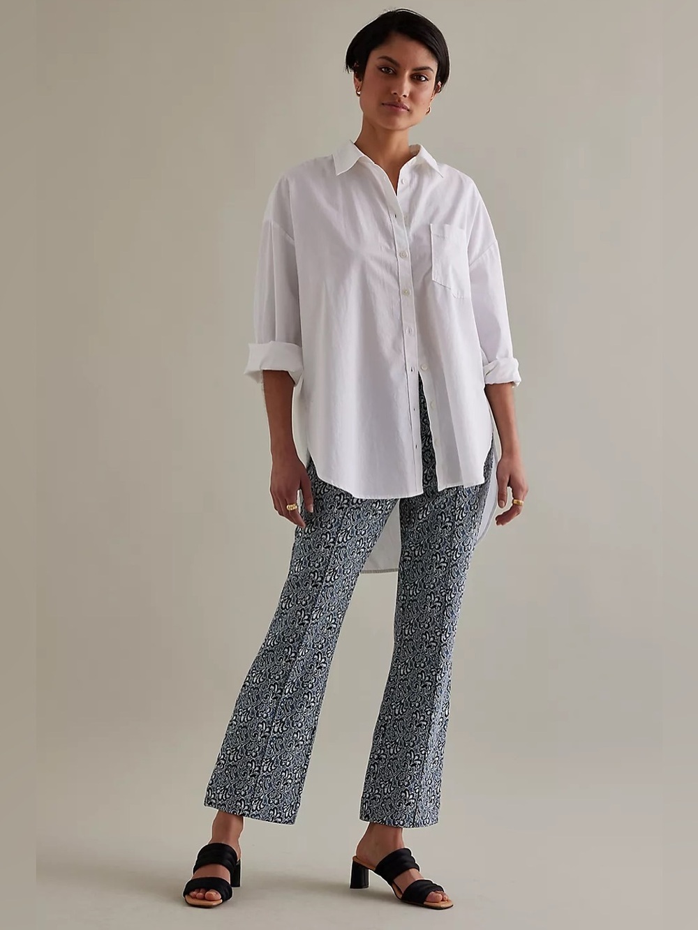 Maeve Anthropologie The Margot Cropped Kick Flare Pants in Green Floral Print